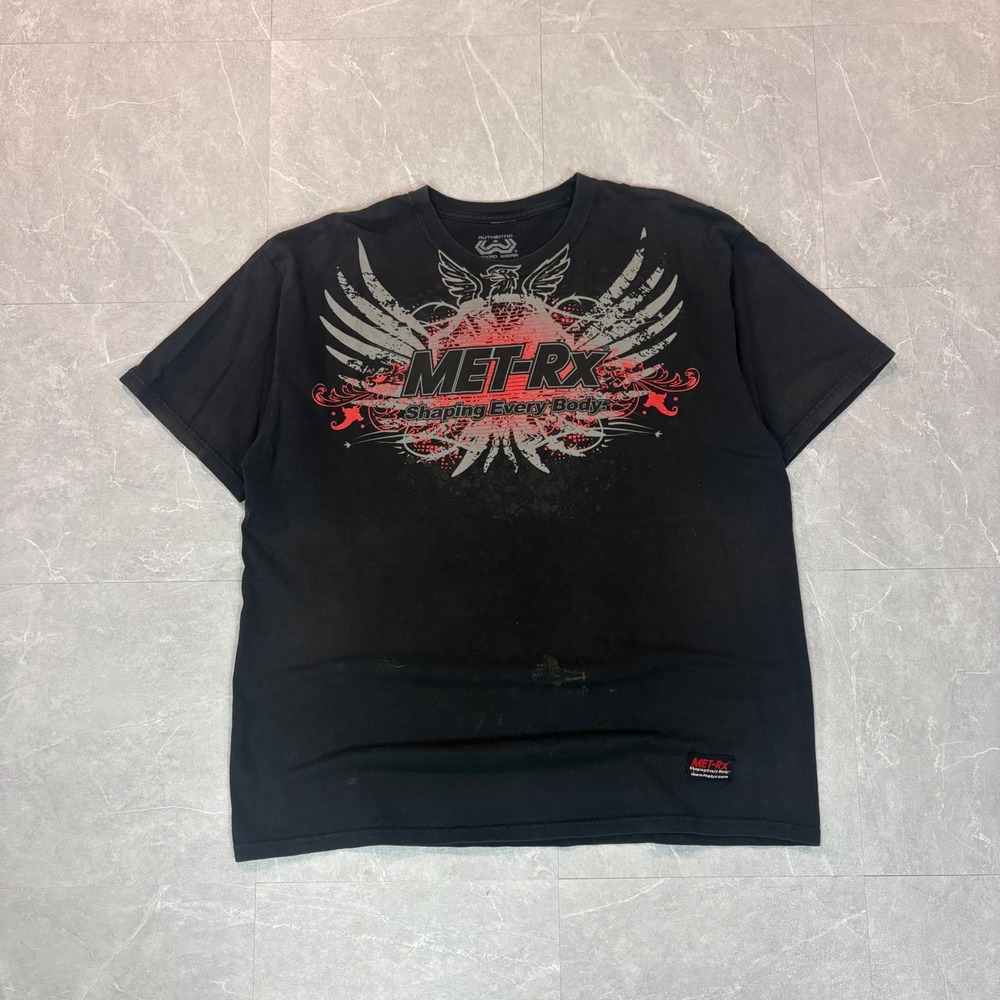 MET-Rx Wicked Wear Mens XL Black Graphic T-Shirt Shaping Every Body Gym MMA Y2K
